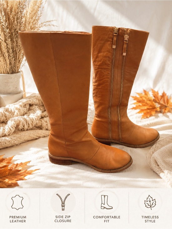Tahari Shoes - Tahari Cognac Leather Knee-High Riding Boots